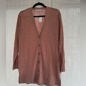 Loft NWT Size Medium Long Pink Tunic Button Front Cardigan